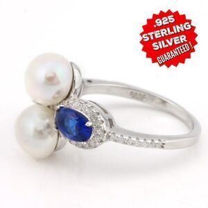 ELITE, New, JEWELRY, SIZE 7, .925 STERLING SILVER, SAPPHIRE, 7MM FW PEARL RING